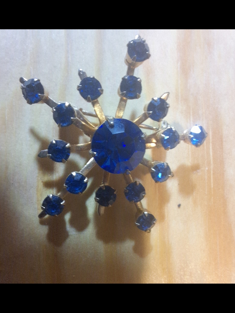 CORO Royal Blue Crystal Sunburst Brooch